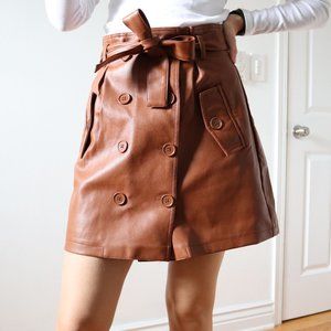 Faux Leather Brown Mini Skirt